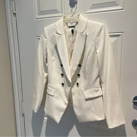 White House Black Market Ivory White Double Breasted Blazer Suit Jacket Size 0 - Picture 15 of 17